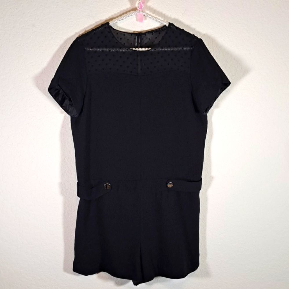 Zara Basic Women’s Romper Black Sheer Top Zipper & Button Closure Short Sleeve M